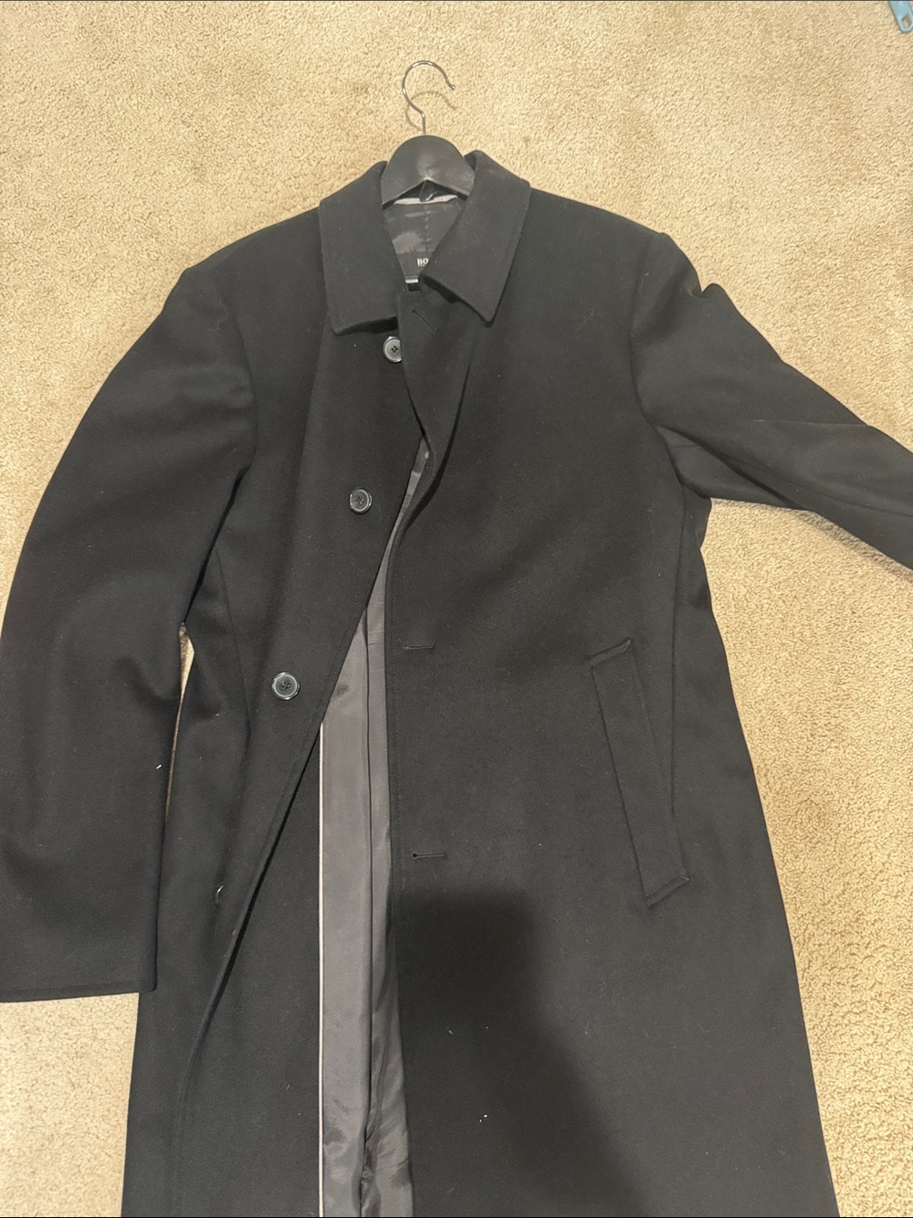 Boss Black Wool Single-Breasted Pea Coat